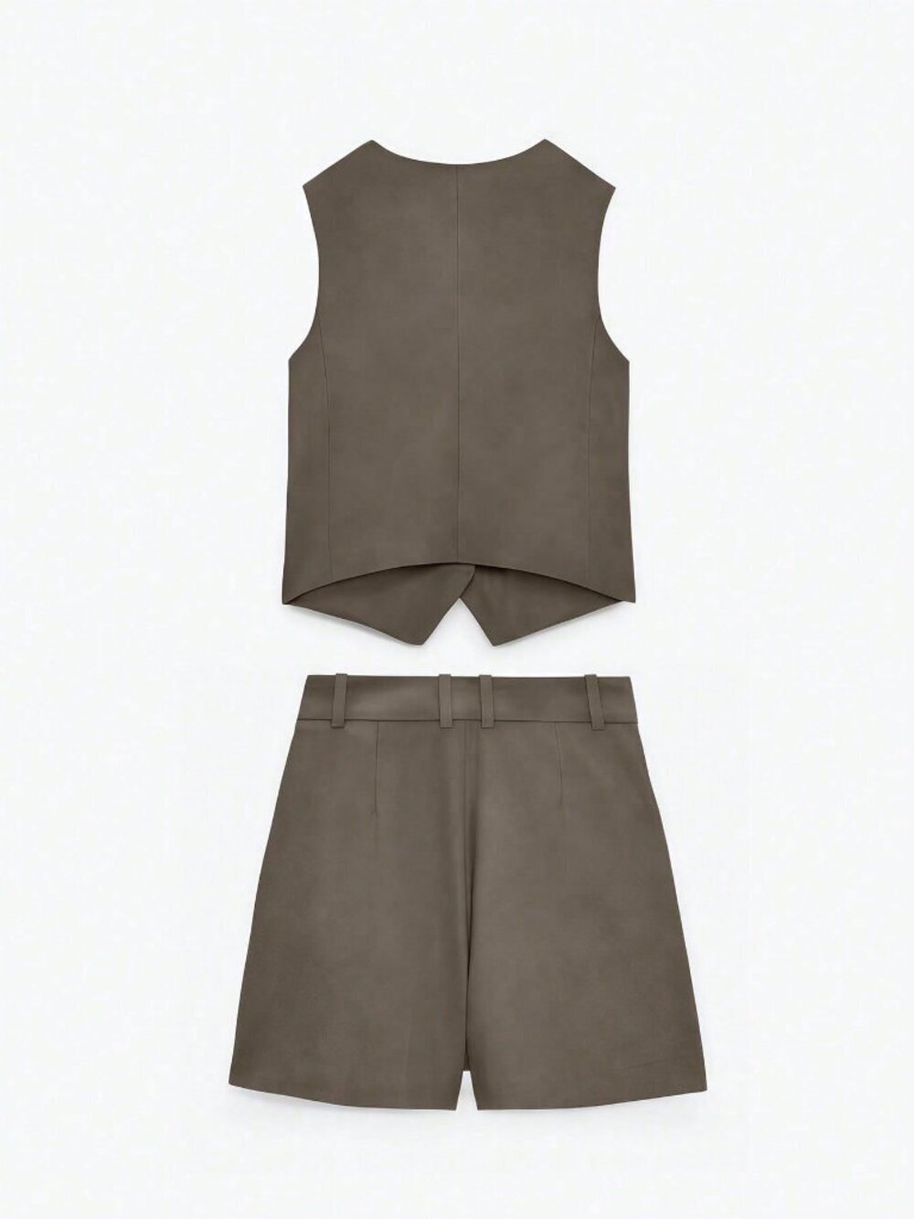 Brown Casual Women's Loose Single-Breasted Vest And Shorts Set - Picture 2 of 5